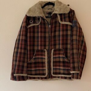 Vintage men’s size large Diesel Multicolor Plaid Jacket with Sherpa Trim